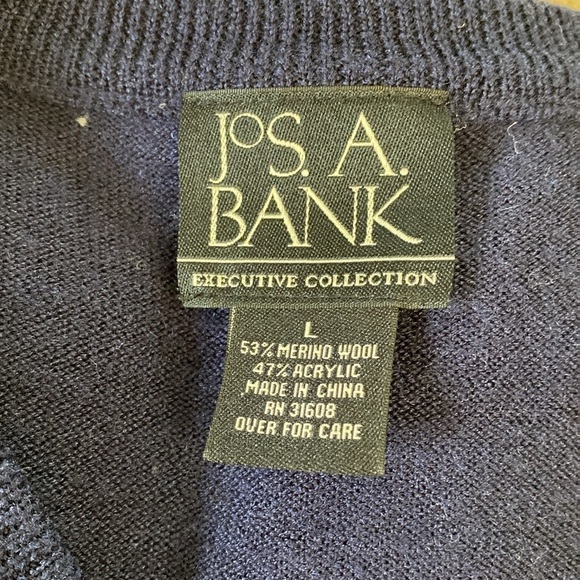 Jos A Bank Sweater Mens Merino Wool Blend V-neck Pullover Navy Classic Grandpa L - Picture 9 of 9